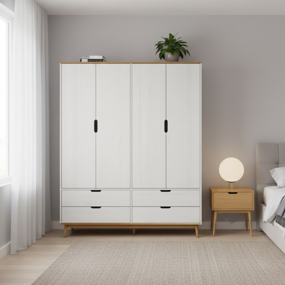 Ropero - 4 Puertas - 4 Cajones - Línea Nórdica Roble/Blanco