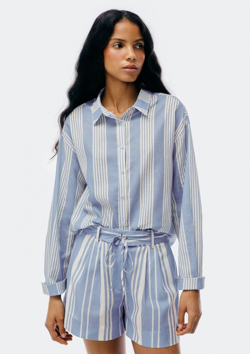 CAMISA ML FEM - CELESTE A RAYAS 