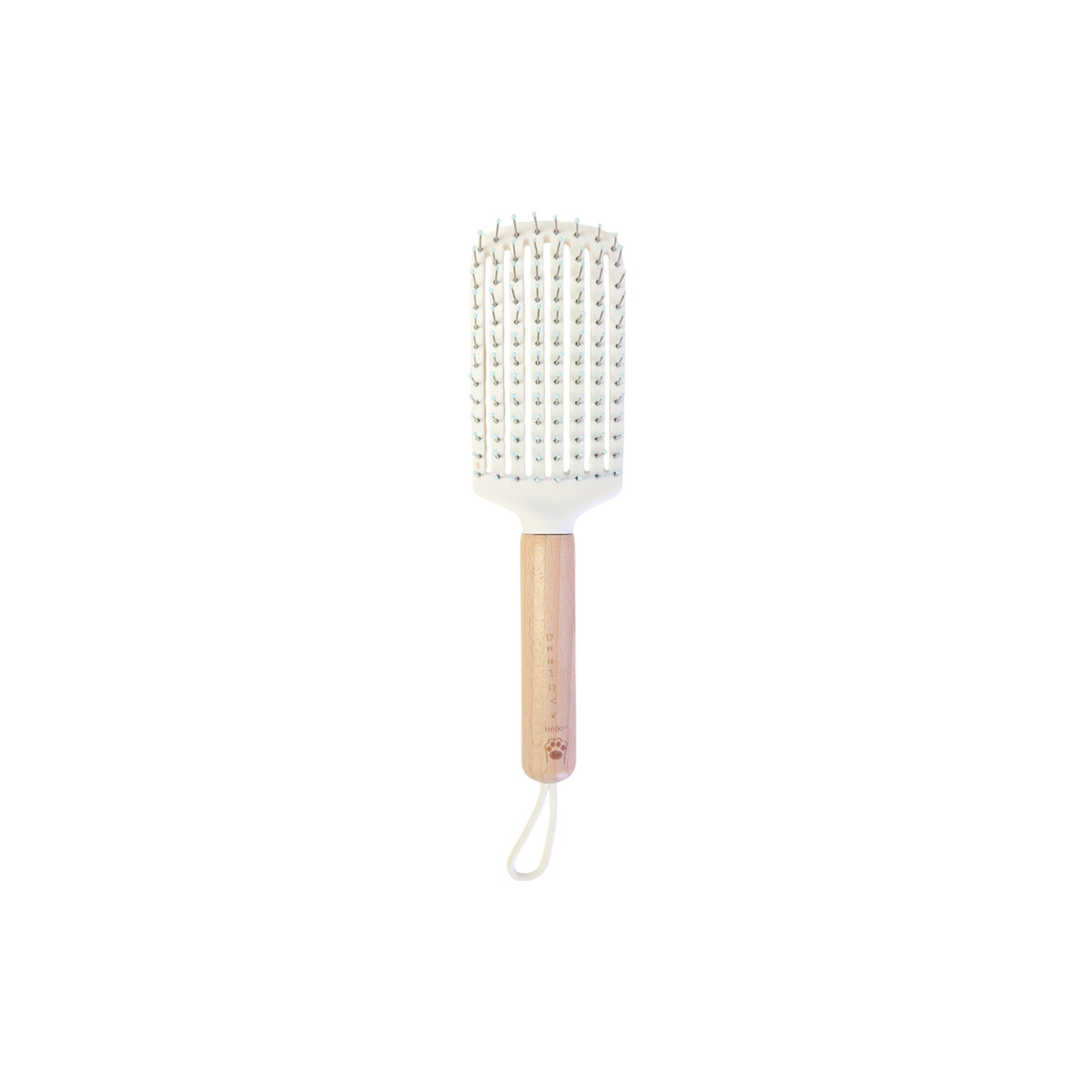 Peine cepillo con mango madera y cuerdita - Blanco 