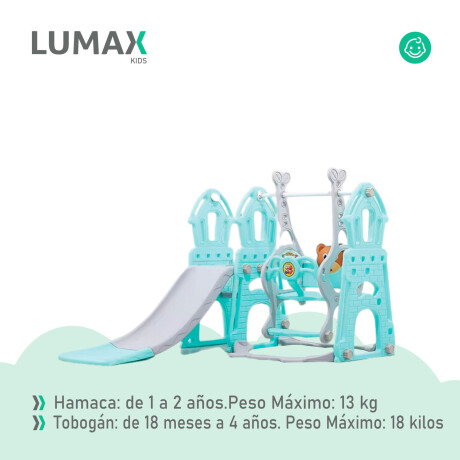 Set Infantil Tobogán 3 En 1 con Hamaca y Aro de Basket Verde/Gris
