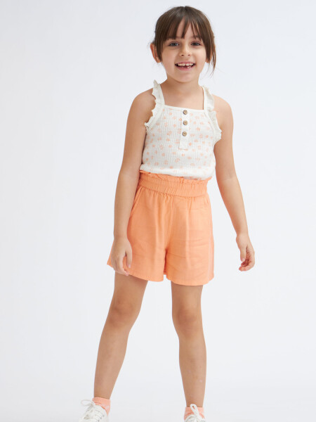 Camiseta en rib sin mangas con flores Crudo
