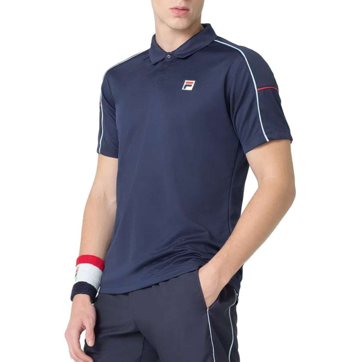Fila Polo Masculina Tennis Line - Marino-Blanco 