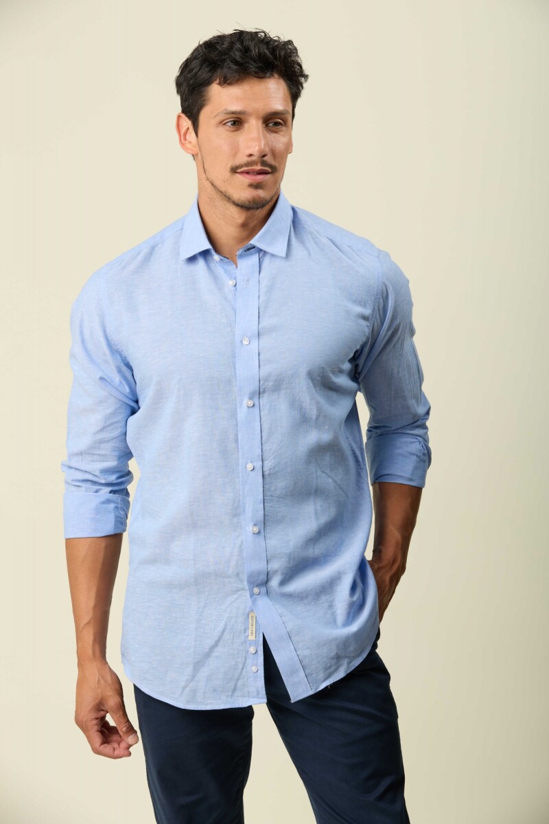 Camisa Lino Algodón Manga Larga - Celeste 