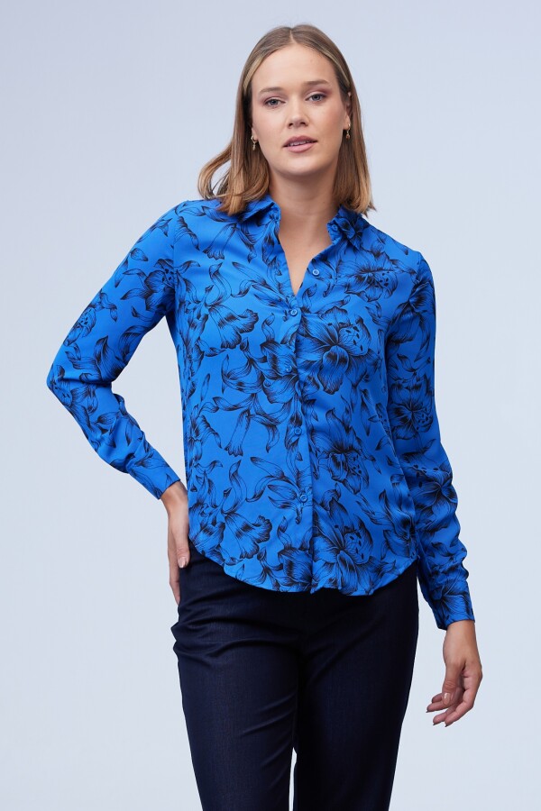 Camisa Flower Print NEGRO/AZUL