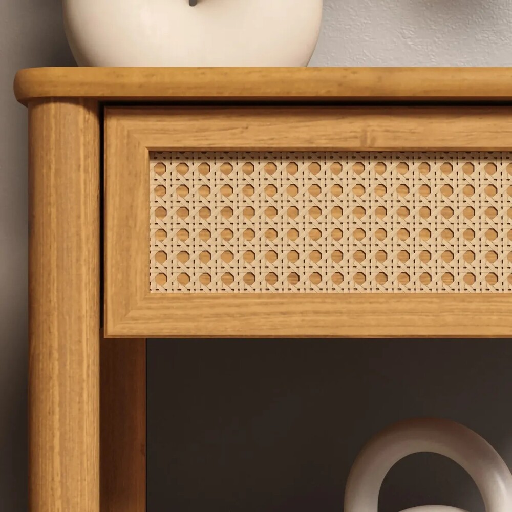 MESA DE LUZ MADERA MACIZA RATAN 2 CAJÓN DORMITORIO MESA DE LUZ MADERA MACIZA RATAN 2 CAJÓN DORMITORIO