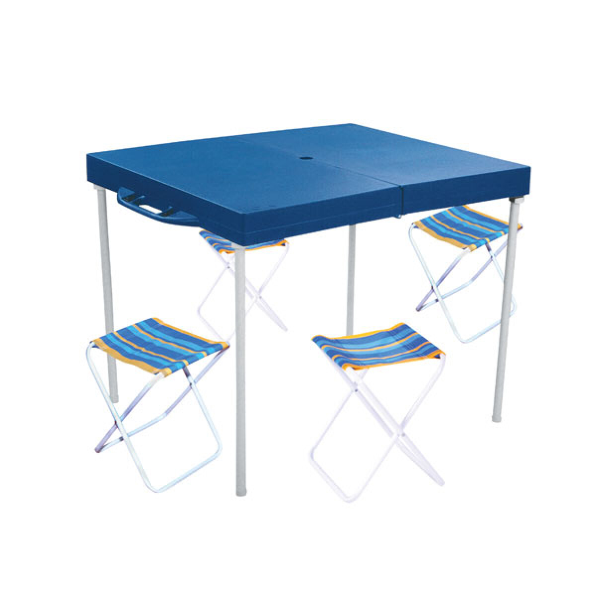 MESA PLEGABLE MOR CON 4 BANQUETAS PRACTICA CAMPING 