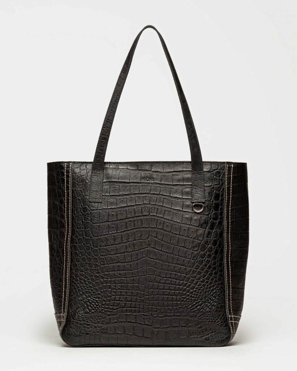 Shopper Vera En Cuero Graneado Croco Bridge - Negro 