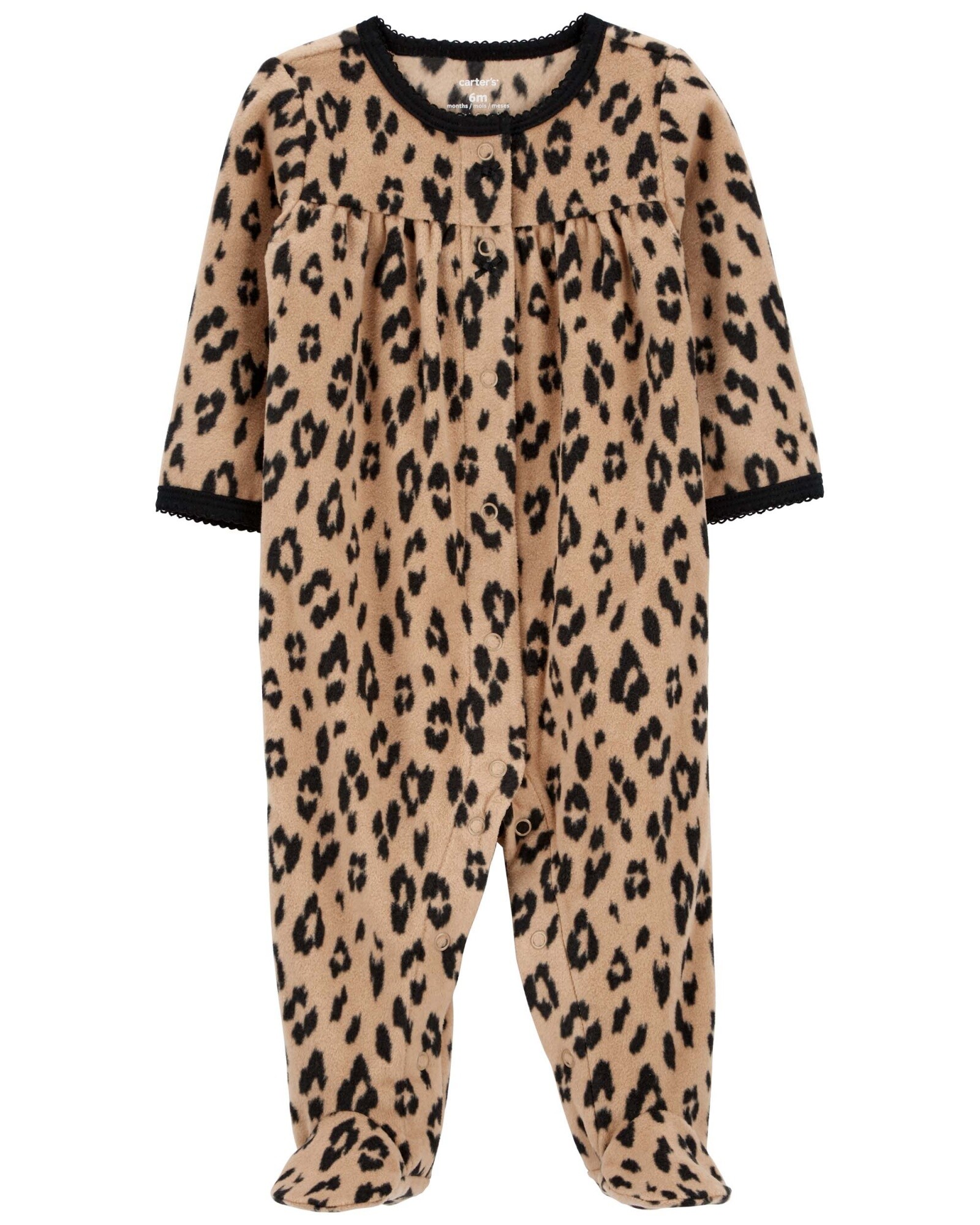 Pijama una pieza de micropolar, con pie, diseño leopardo Sin color