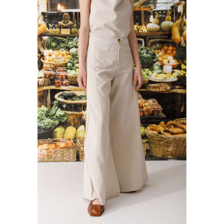 Pantalon Wide Xl Linen Lurex Beige