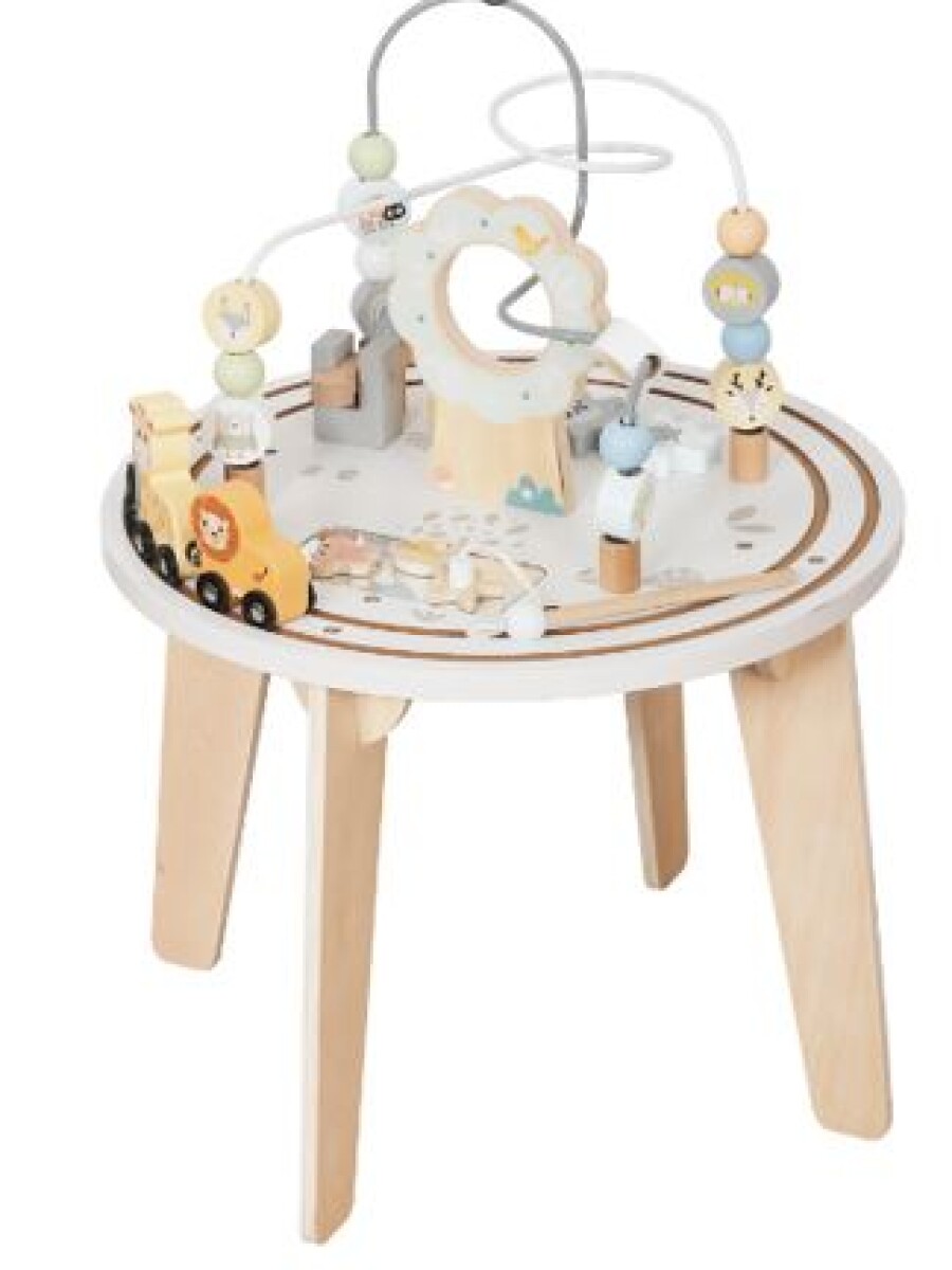MESA DE MADERA CON ACTIVIDADES SENSORIAL REDONDA 