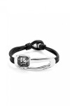 PULSERA DE CUERO BAÑADA EN PLATA DE LEY Y CRISTAL FACETADO NEGRO Pulsera