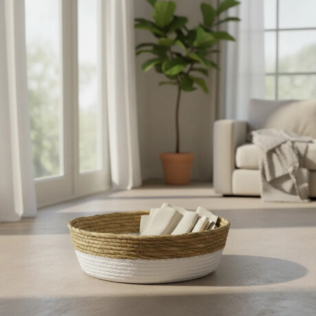 Cesto Canasto de Fibra Natural Paramount Decoración Ø30x9Cm Blanco