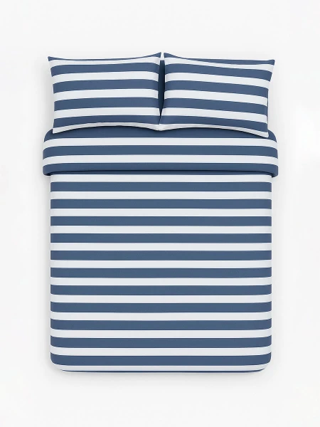 JUEGO DE SABANAS SOMMIER RAYAS 2 PLAZAS AZUL OSCURO