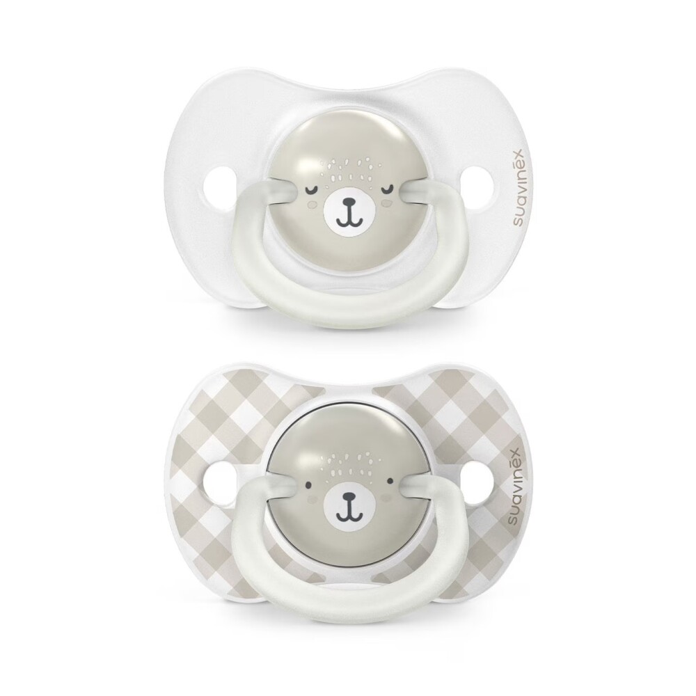 Set x2 chupete fisiológico Suavinex 0 a 6 M - Nocturnos gris oso nocturno