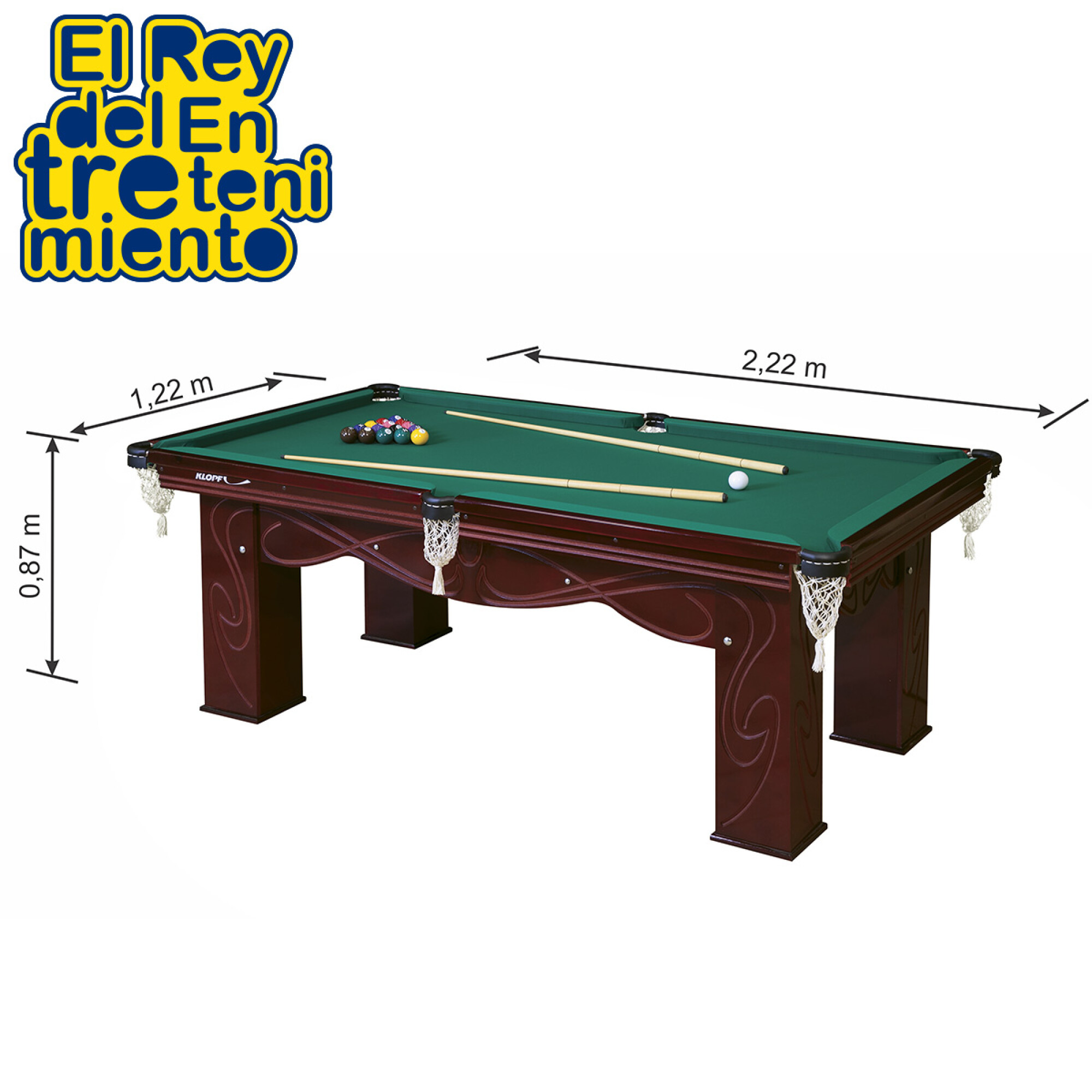 Mesa De Pool Billar Profesional C/ Accesorios 2,22 x 1,22 — El Rey