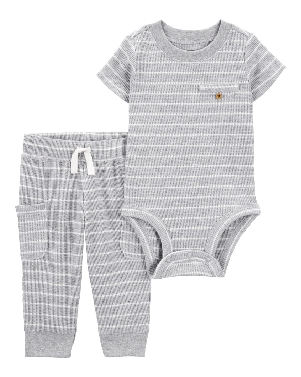 Set dos piezas de algodón térmico, pantalón y body, gris 