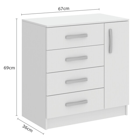 Comoda Cajonera para Dormitorio de 4 Cajones 1 Puerta - FE - Blanco Comoda Cajonera para Dormitorio de 4 Cajones 1 Puerta - FE - Blanco
