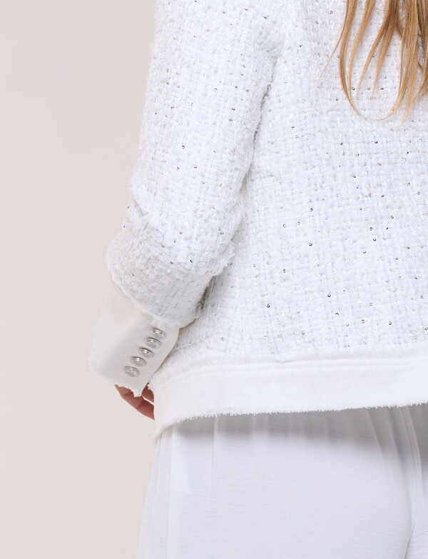 Chaqueta Bouclé Corta Con Lentejuelas BLANCO