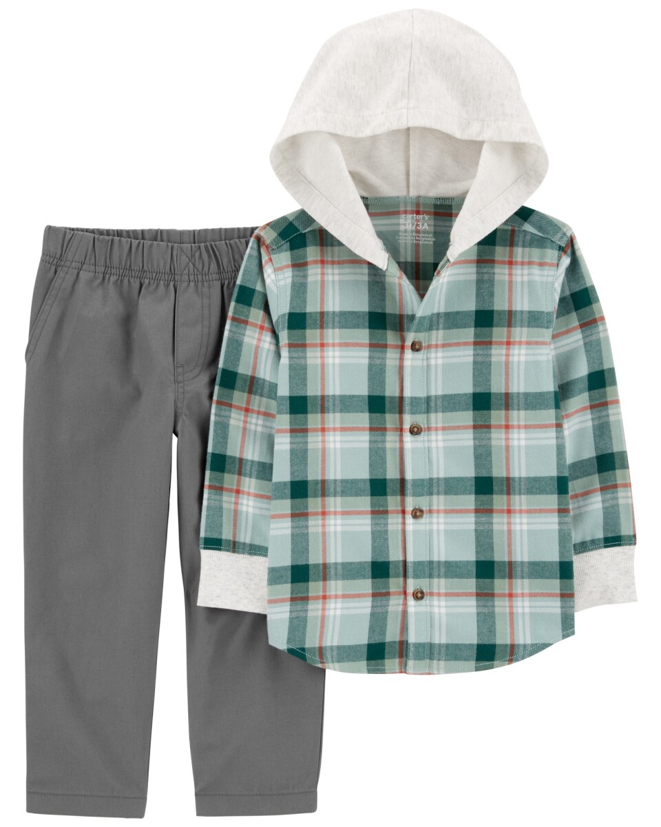 Set dos piezas, pantalón de sarga y camisa de franela, con capucha 