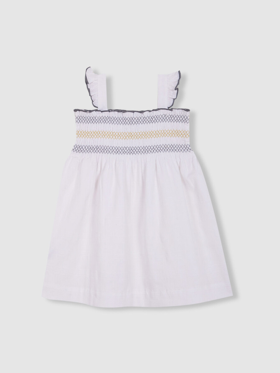 Vestido Blanco Con Elasticos E En Contraste Blanco