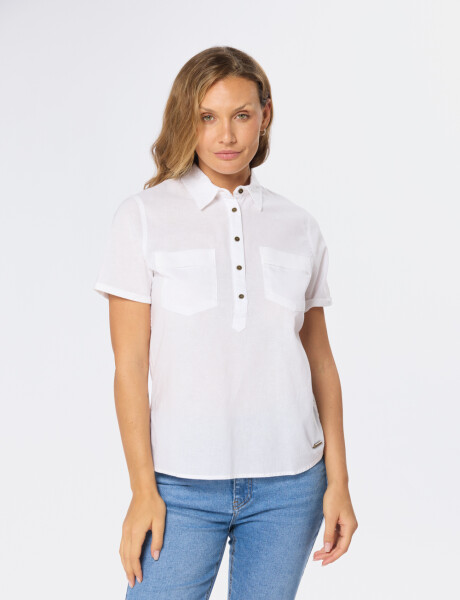 CAMISA DE LINO MEDIO BOTÓN Blanco