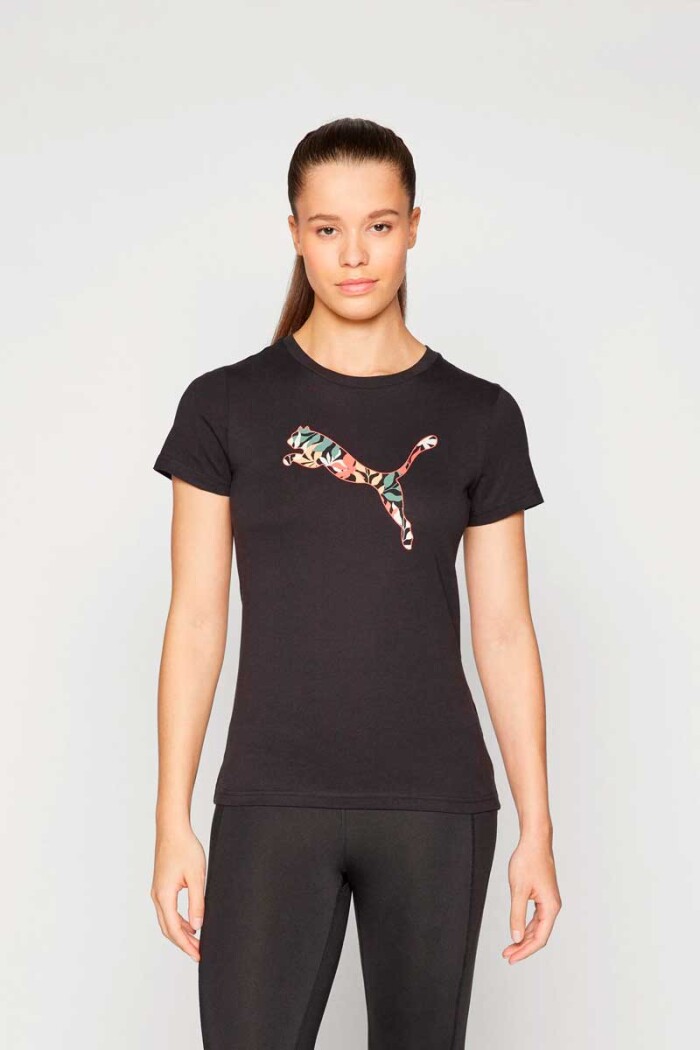 BUZO PUMA MC GRAPHICS FLORAL CAT LOGO TEE Negro