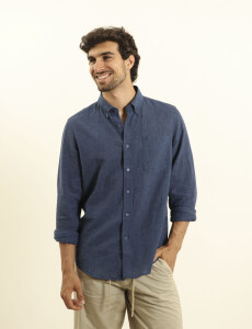 011665 CAMISA DE LINO HARRINGTON LABEL Azul Piedra