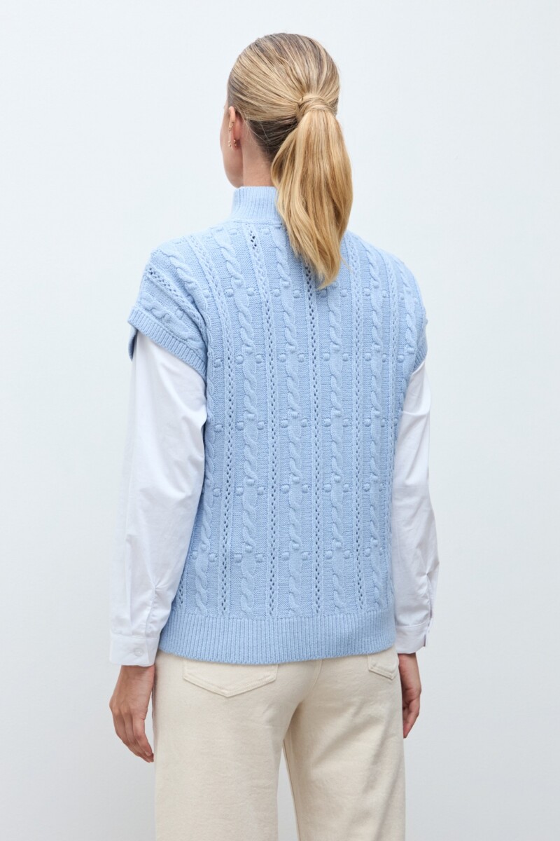 Chaleco tejido estructuras celeste melange