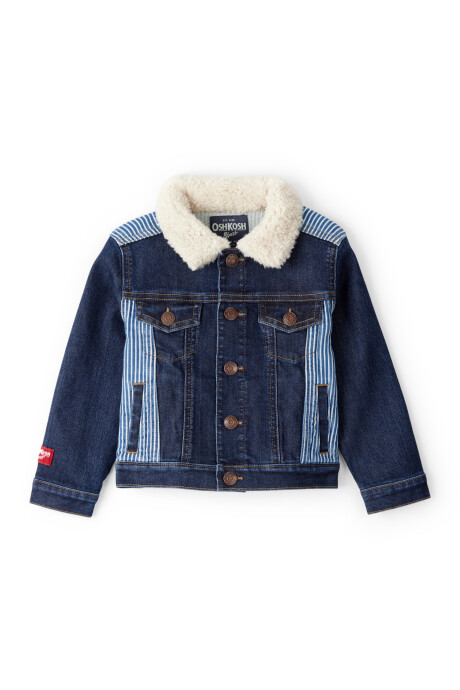 Campera jean con cuello sherpa Sin color
