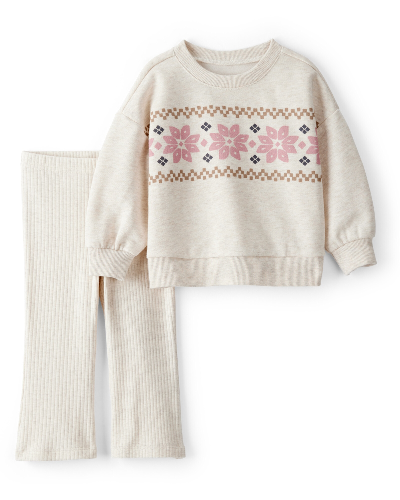 Set dos piezas de algodón, pantalón acanalado y buzo, crema Sin color