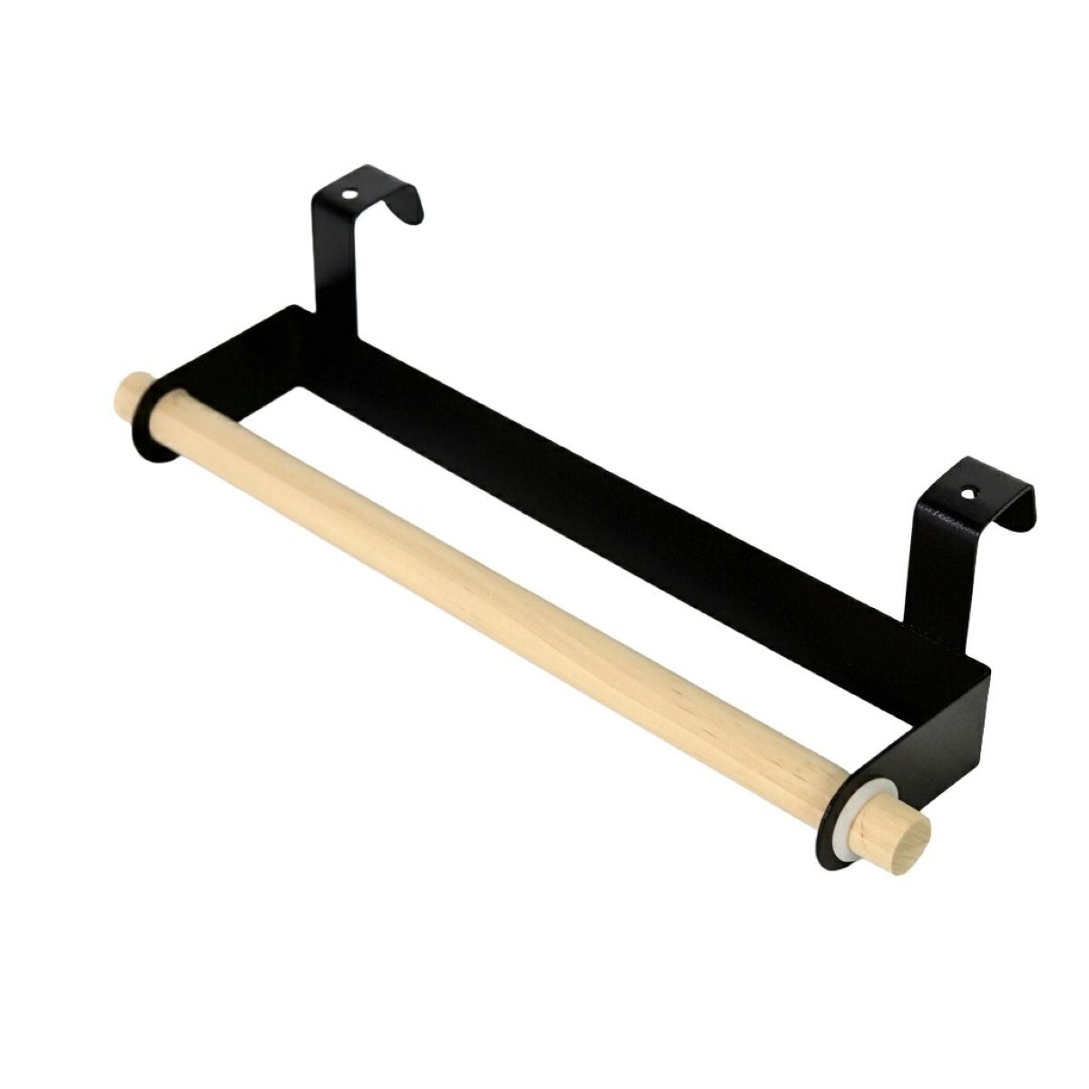 ORGANIZADOR METAL NEGRO/MADERA P/TOALLA 24X6.5CM 