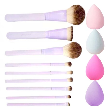 Set Maquillaje c/ Brochas Pinceles y Esponjas Difuminadoras Violeta