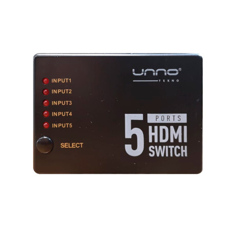 Unno - Switch 5 Puertos HDMI HB1203BK - 5 Entradas / 1 Salida. 4K X 2K (3840 X 2160) a 60 Hz. 001