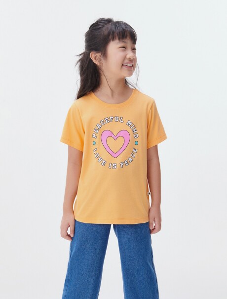 CAMISETA DE NIÑA MANGA CORTA ESTAMPADA NARANJA