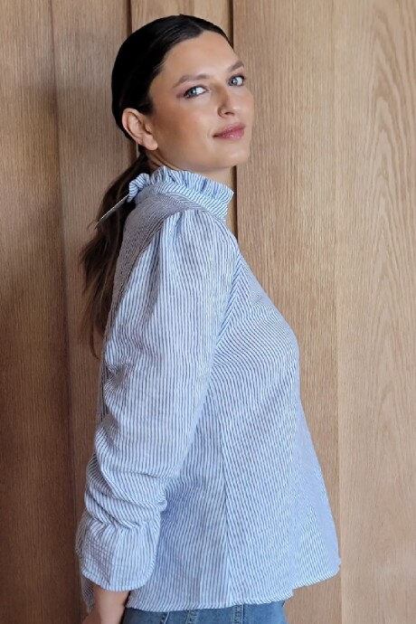 Blusa Copenhague Lino Raya Azul fina