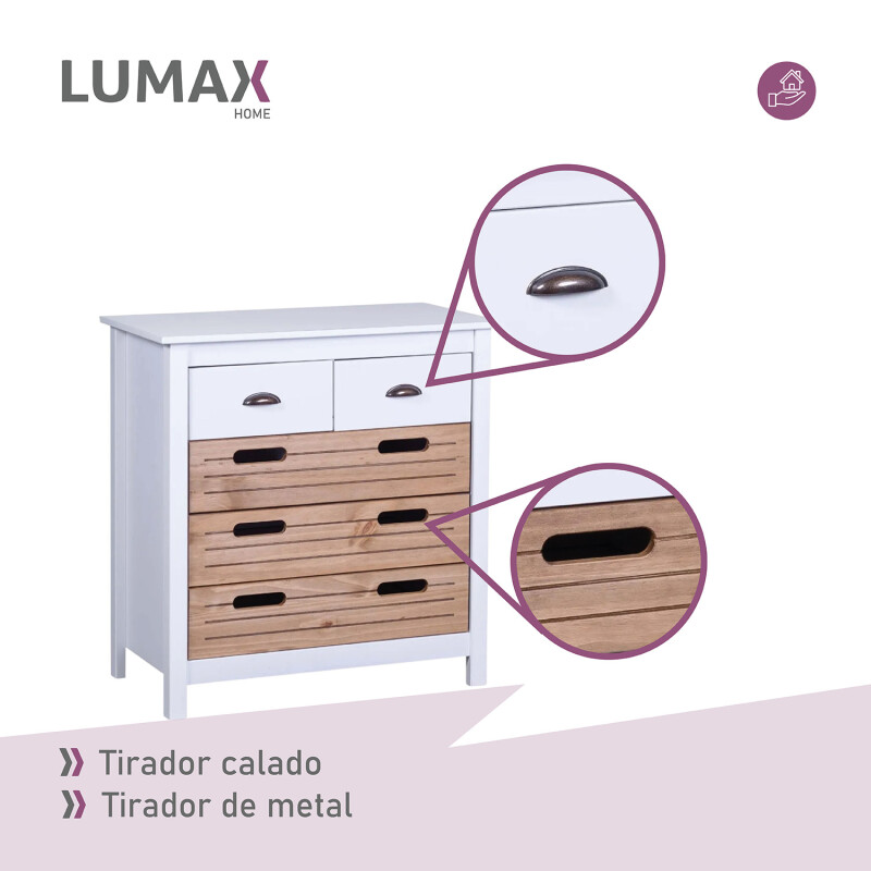 Cómoda Lumax 5 cajones madera y blanco Cómoda Lumax 5 cajones madera y blanco