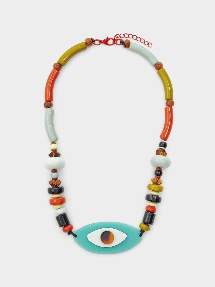 Collar Corto De Cuentas Multicolor Y Ojo multicolor