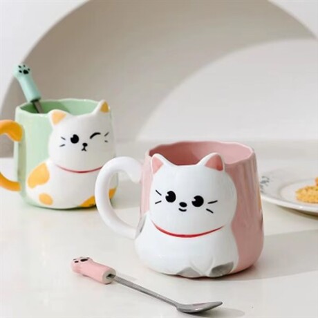 Taza de ceramica gato Rosado