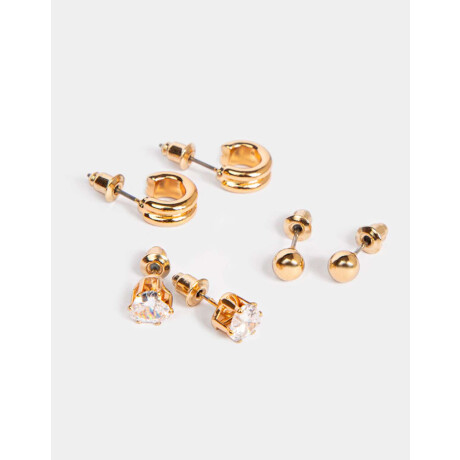 Set De Aros Con Cubic Zirconia Dorado