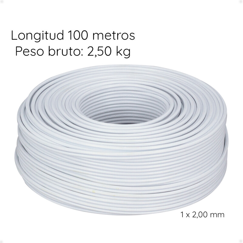 Cable De Cobre Flexible 2,00 mm rollo de 100m Color Blanco Cable De Cobre Flexible 2,00 mm rollo de 100m Color Blanco