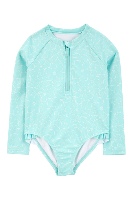 Malla de baño una pieza, manga larga, con protección upf 50+, diseño floral Malla de baño una pieza, manga larga, con protección upf 50+, diseño floral