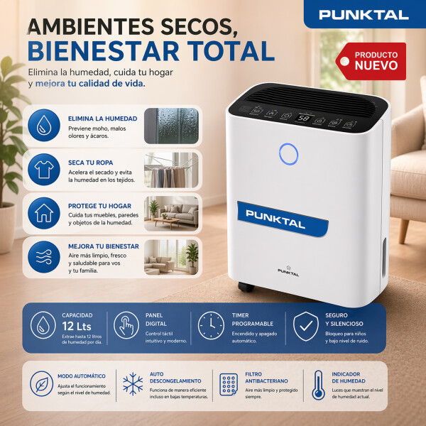 Deshumidificador Punktal Pk-1570 12l DESHUMIDIFICADOR PUNKTAL PK-1570 BLANCO