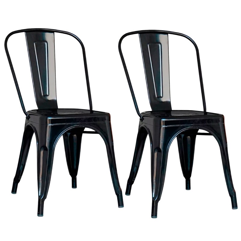 Pack x2 Sillas Tolix Lumax Metal Colores Living Comedor Negro