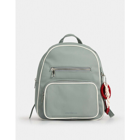 Mochila Cuerina Azul Gris Medio