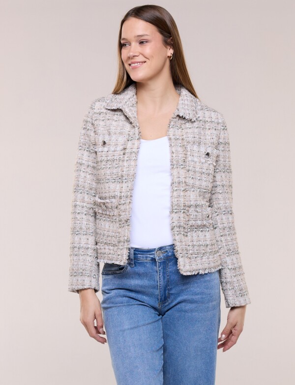 Chaqueta Tweed Con Bordes Desflecados MULTI/BEIGE