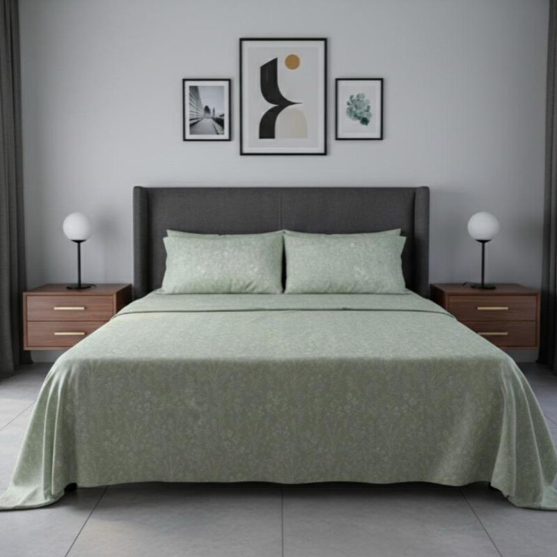 Acolchado Red Flex 2 Plazas Sommier – Máximo abrigo y cobertura VERDE CON FLORES BLANCAS