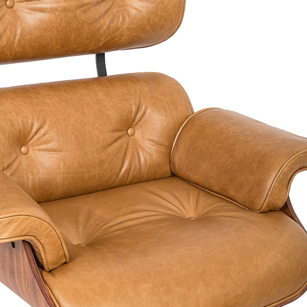 BUTACA C/PUFF 1 CUERPO CUERO-100-NATURAL MARRON EAMES CAMEL
