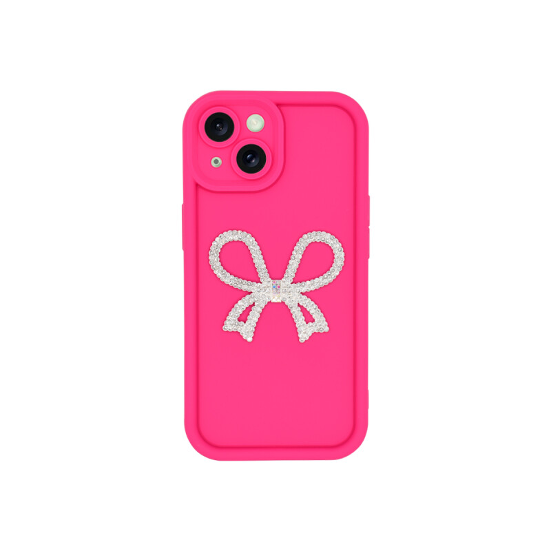 Protector iPhone 15 moño brillante color fucsia Protector Iphone 15 Moño Brillante Color Fucsia