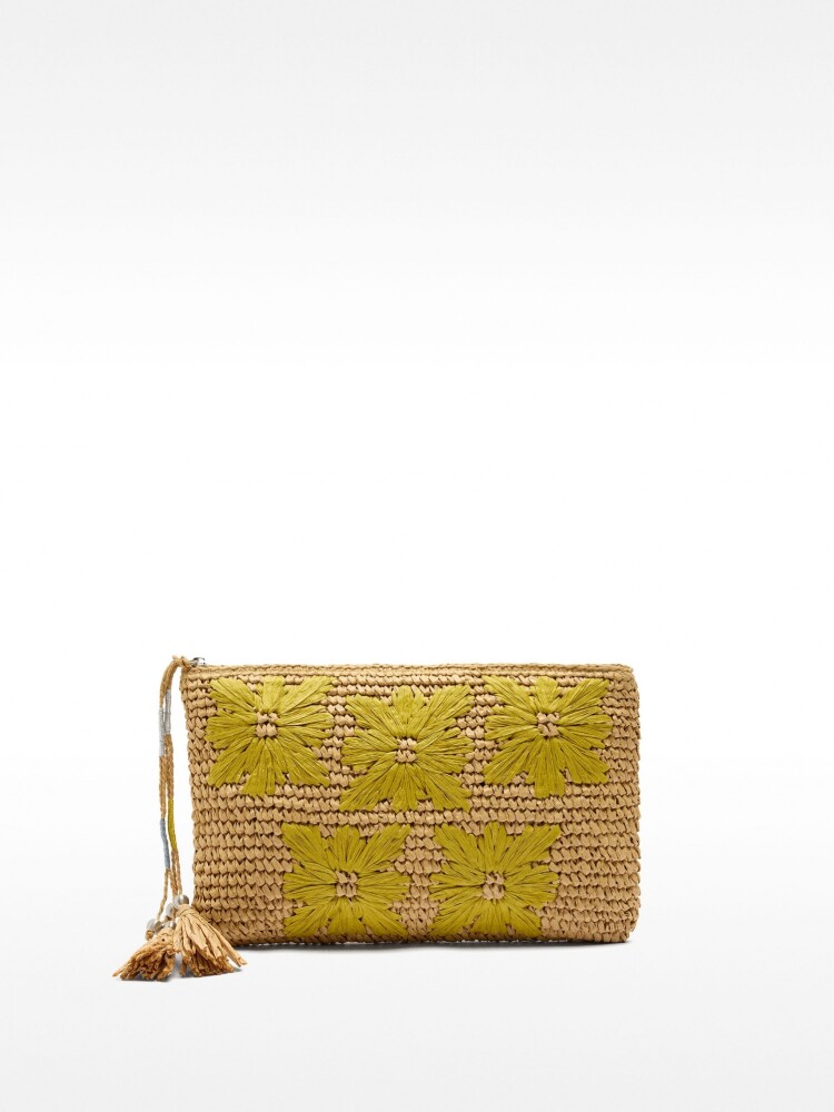 Bolso Tipo Sobre Con Efecto Rafia Y Detalle Floral verde