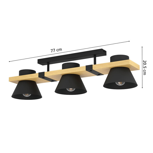 Lámpara de techo 3xE27 acero negro y madera EG6138